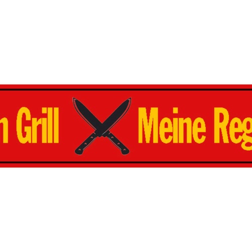 Schild Mein Grill Regeln Grillen BBQ Garten Fleisch Essen 46 x 10 Blech od.Holz