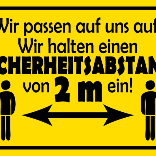 Schild Spruch Wir passen auf uns auf! Wir halten einen Sicherheitsabstand JW