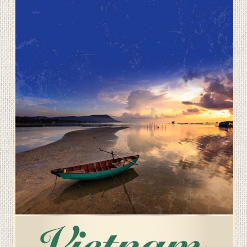 Schild Vietnam Strand Meer Boot Sonnenuntergang 12x18 20x30 30x40 Blech/Holz