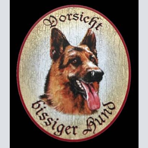 Kuk nostalgie holzschild "vorsicht bissiger hund" deutscher schäferhund