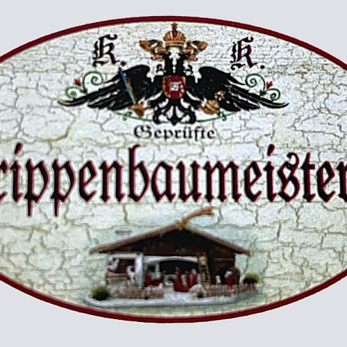 KuK Nostalgie Holzschild "Geprüfte Krippenbaumeisterin" Weihnachten