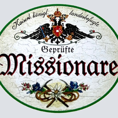 KuK Nostalgie Holzschild "Geprüfte Missionare" Blumen Kirche Religion