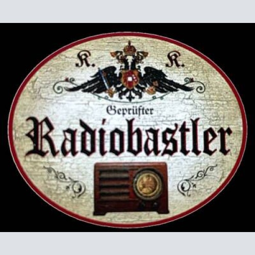 Kuk nostalgie holzschild "geprüfte radiobastler" röhrenradio