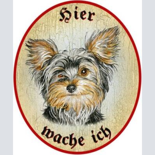 Kuk nostalgie holzschild "hier wache ich" yorkshire terrier hund