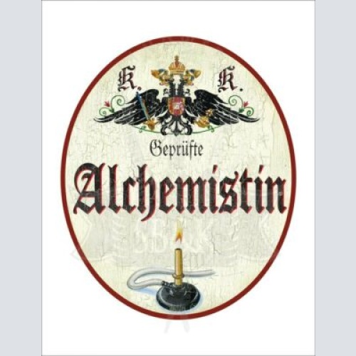 KuK Nostalgie Holzschild - Geprüfte Alchemistin - Kerze TH