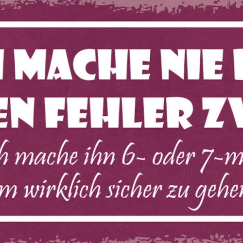 Schild Ich Mache Nie Gleichen Fehler 2x Mache 6-7x Um Wirklich Sicher Zu Gehen