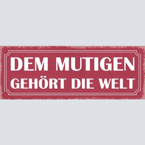 Schild dem mutigen gehört die welt mutig mut entschlossen 27x10 blech od.holz