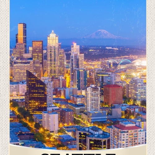 Schild Seattle USA Washington Stadt Nacht Amerika 12x18 20x30 30x40 Blech/Holz