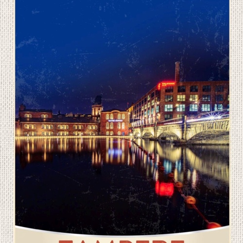 Schild Tampere Finland Finnland Stadt Brücke Nacht 12x18 20x30 30x40 Blech/Holz