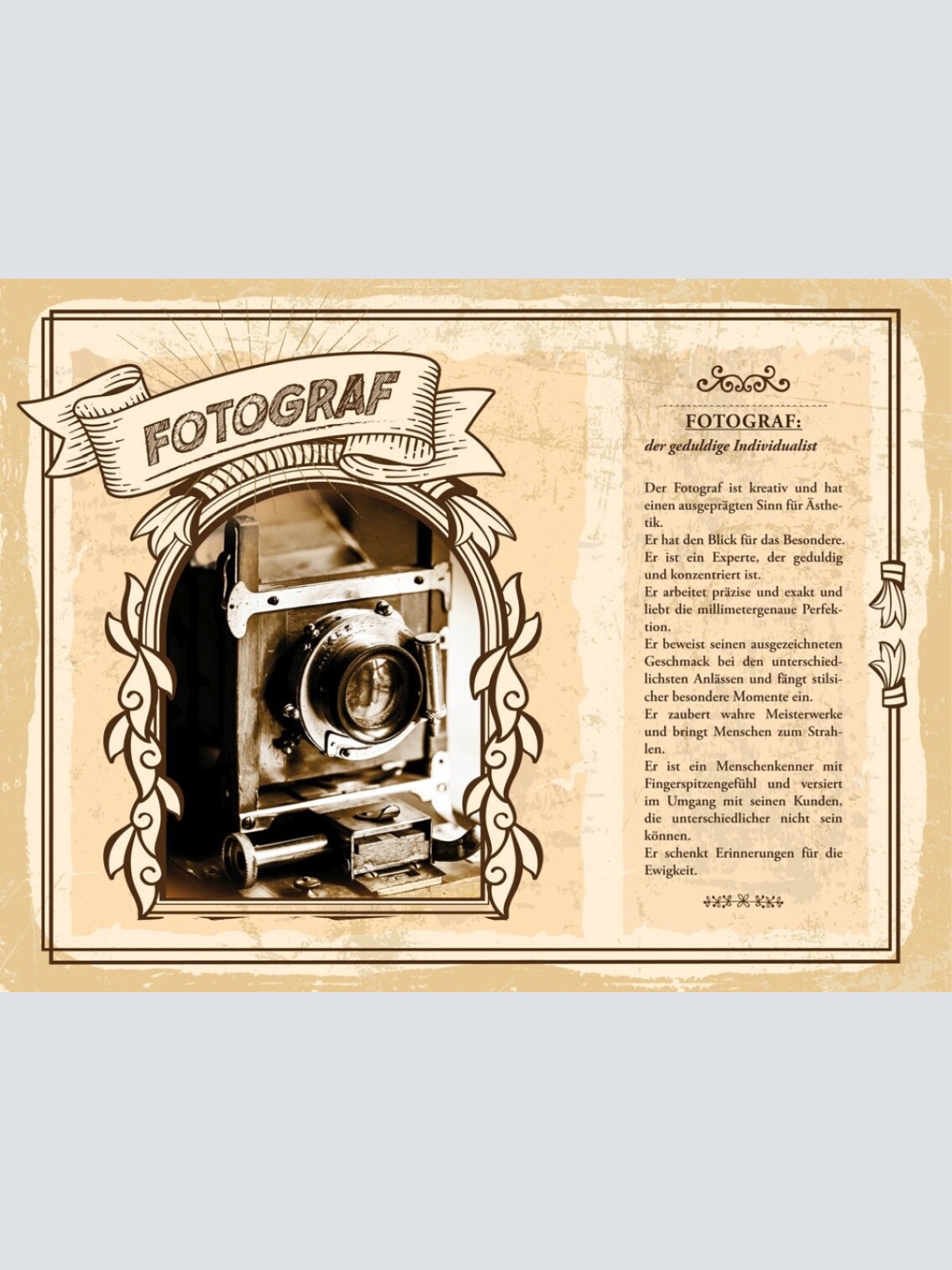 Schild Fotograf Beruf Fotografie Fotos Kamera 12x18 20x30 30x40 Blech/Holz