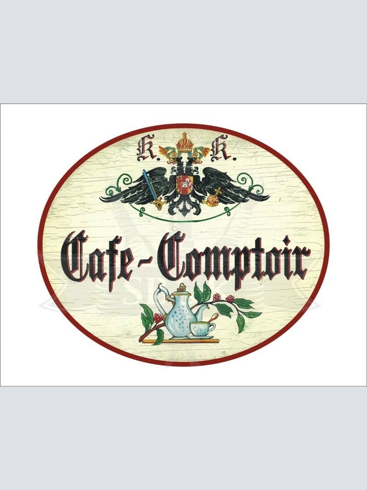 KuK Nostalgie Holzschild - Cafe-Comptoir - Kaffekanne Kaffeetasse TH