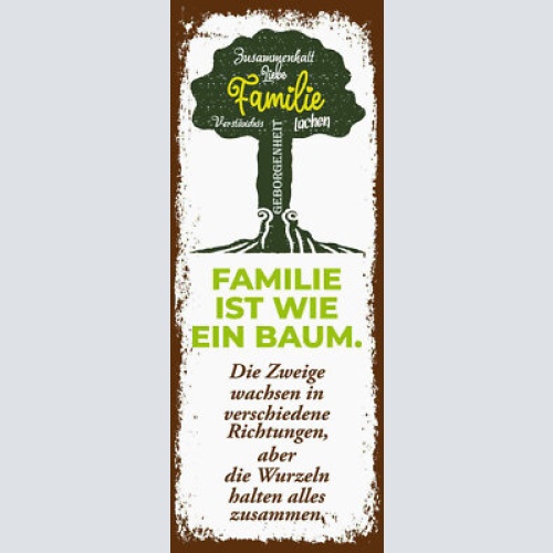 Schild familie ist wie ein baum zweige wachsen richtungen wurzeln zusammen 27x10