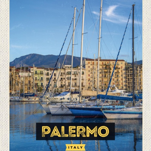 Schild Palermo Italy Italien Hafen Schiffe Meer 12x18 20x30 30x40 Blech/Holz
