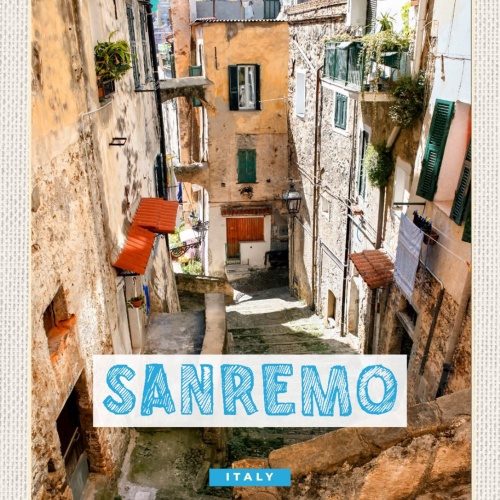 Schild Sanremo Italy Italien Stadt Gasse Häuser 12x18 20x30 30x40 Blech od. Holz