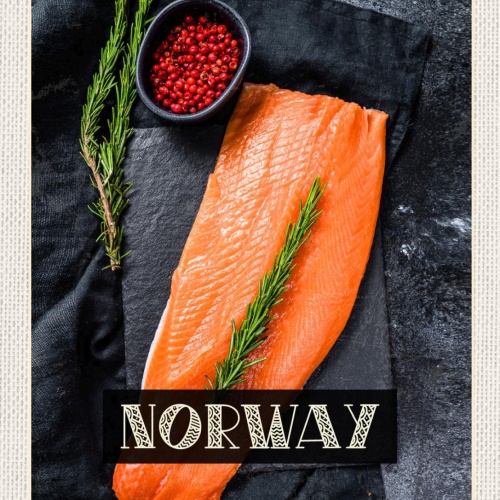 Schild Norway Norwegen Lachs Fisch Filet Essen 12x18 20x30 30x40 Blech/Holz