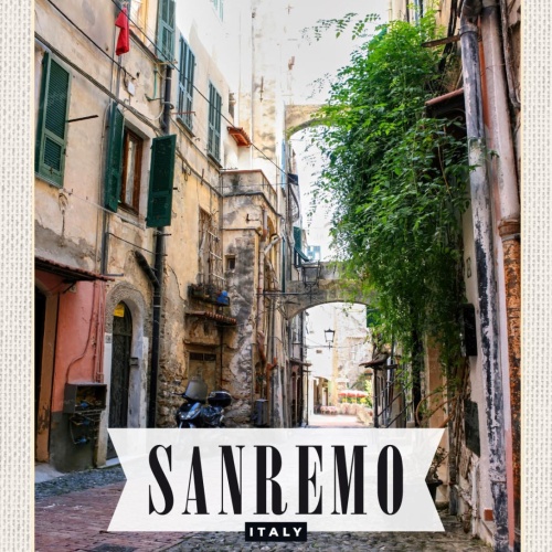 Schild Sanremo Italy Italien Stadt Gasse Häuser 12x18 20x30 30x40 Blech od. Holz