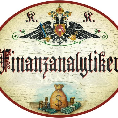 KuK Nostalgie Holzschild - Finanzanalytiker - Geldsack TH