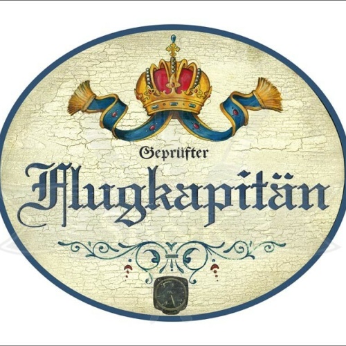 KuK Nostalgie Holzschild - Geprüfter Flugkapitän - Höhenmesser Krone TH