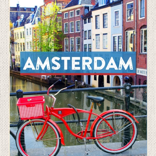 Schild Amsterdam Holland Niederlande Stadt Rad 12x18 20x30 30x40 Blech od. Holz