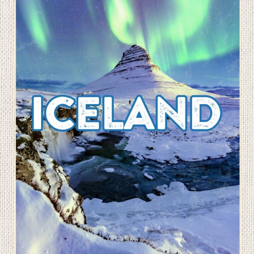 Schild Iceland Island Nordlicht Aurora Borealis 12x18 20x30 30x40 Blech od. Holz