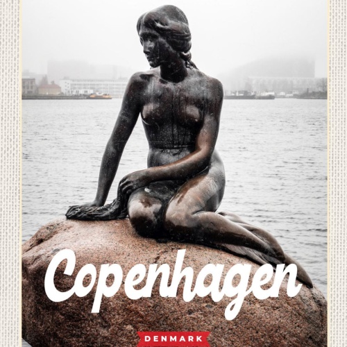 Schild Copenhagen Kopenhagen Dänemark Statue 12x18 20x30 30x40 Blech od. Holz