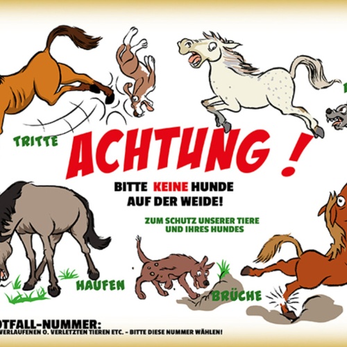 Schild Spruch Achtung Bitte keine Hude auf der Weide JW