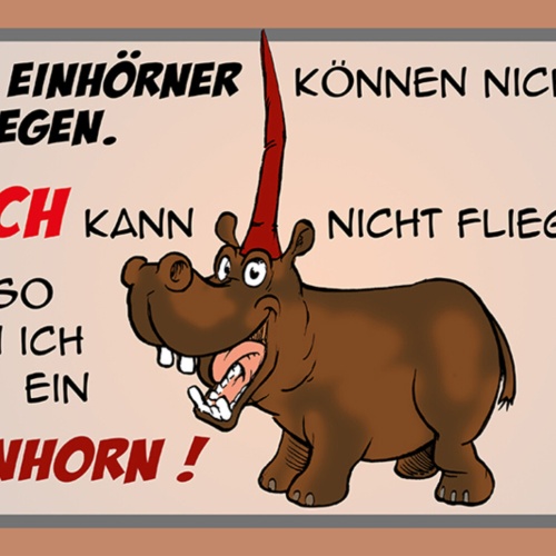 Schild Spruch Einhörner können nicht fliegen Also bin ich ein Einhorn NilpferdJW
