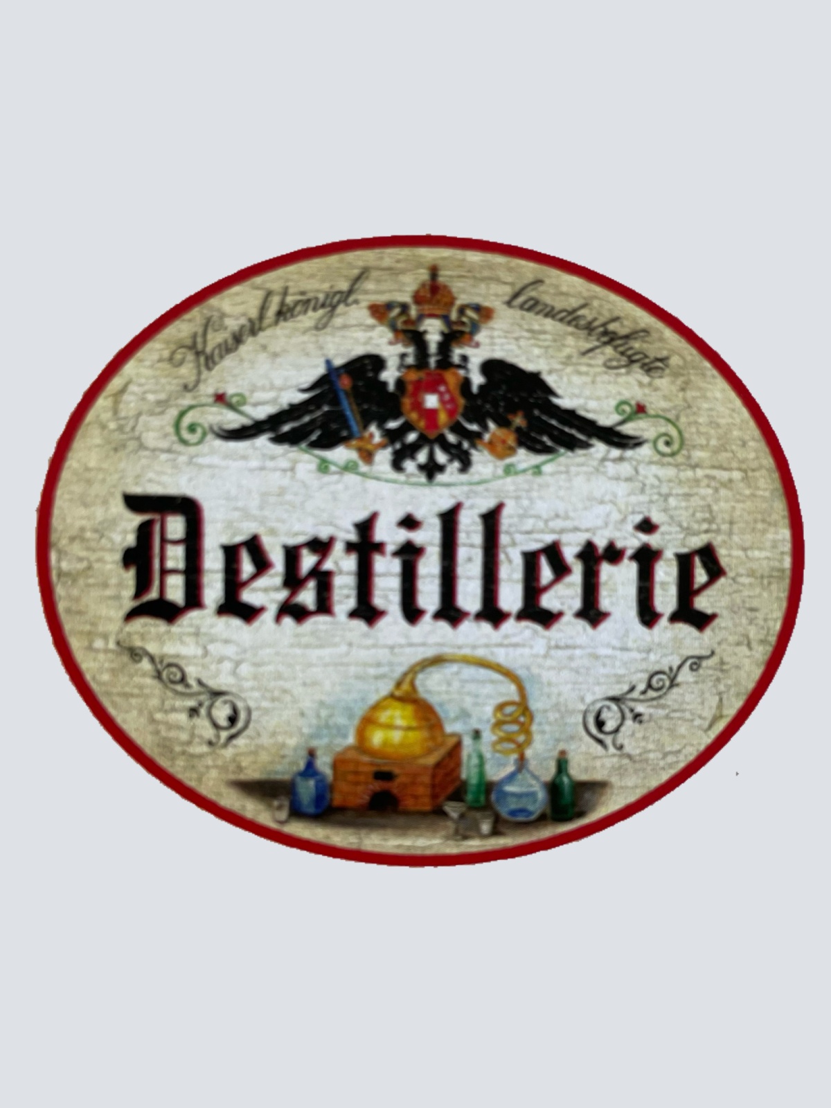 KuK Nostalgie Holzschild Landesbefugte Destillerie Alkohol Spirituosen Schild