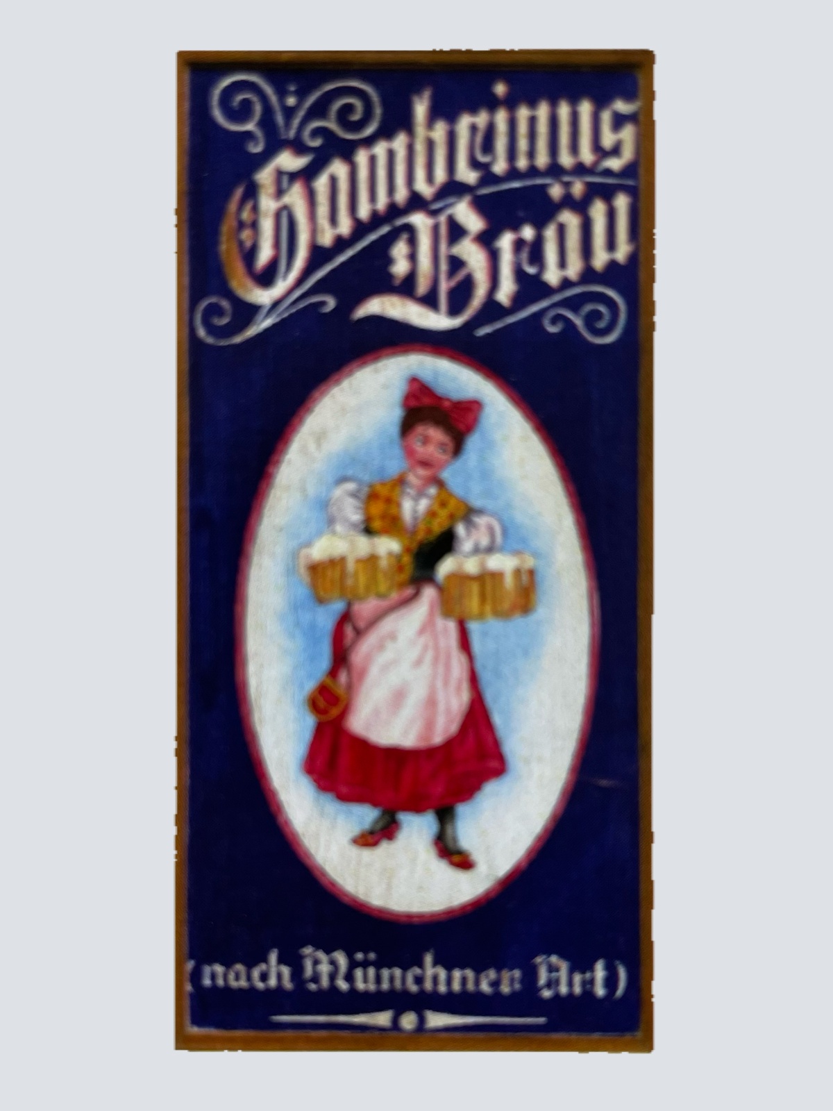 Nostalgie Holzschild Gambrinus Bräu Bier Brauerei Alkohol Fass Schild