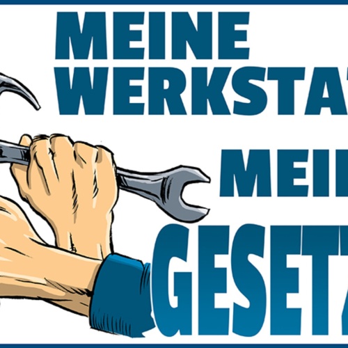 Schild Spruch Meine Werkstatt Meine Gesetze Hammer Schraubenschlüssel JW