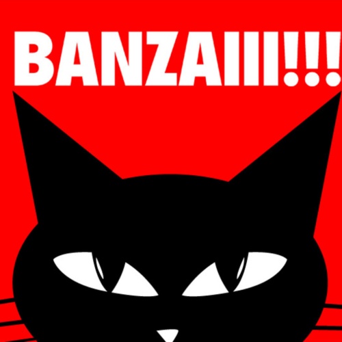 Schild Spruch Banzaiii! Katze Comic Warnung Gefahr JW