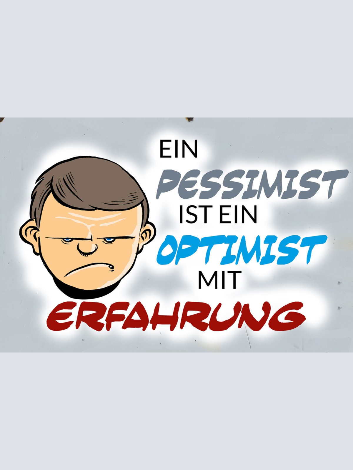 Schild Spruch Ein Pessimist ist ein Optimist mit Erfahrung Comic JW