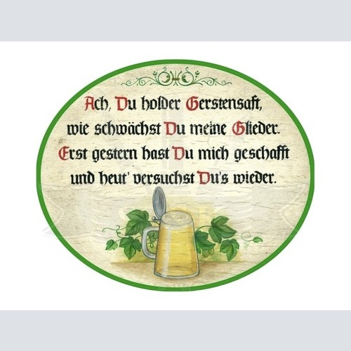 Nostalgie Holzschild   “Ach, Du holder Gerstensaft” Bier Schild Humor