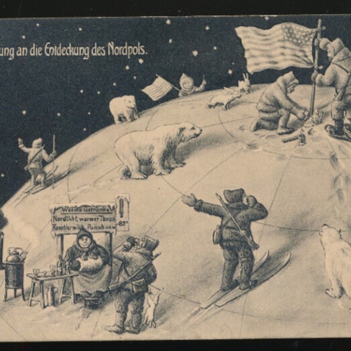 AK zur Erinnerung an die Entdeckung des Nordpols mit Menschen und Tieren (569)