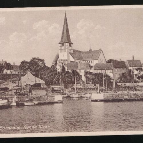 AK aus Bornholm Ronne Kirke mit Hafen Dänemark (692)