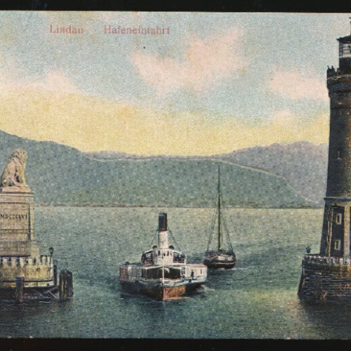 Relief - Karte aus Lindau Hafeineinfahrt mit Dampfer und Leuchtturm Bayern (631)