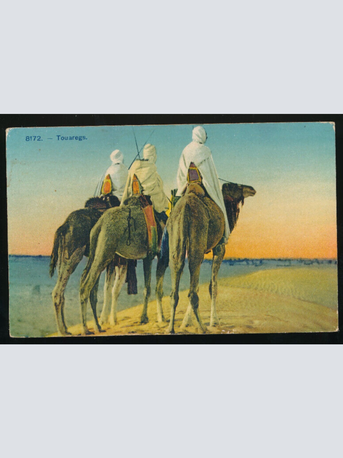 AK aus Libyen - Touaregs Kameltreiber mit Kamelen Afrika (680)