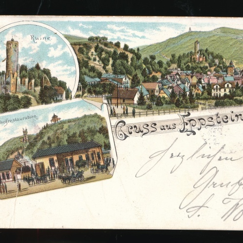 Litho-Karte gruss aus Eppstein Hessen mit Bahnhofrestauration (522)
