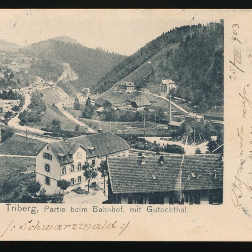AK aus Triberg Partie beim Bahnhof mit Gutachthal Baden Würtemberg (29)