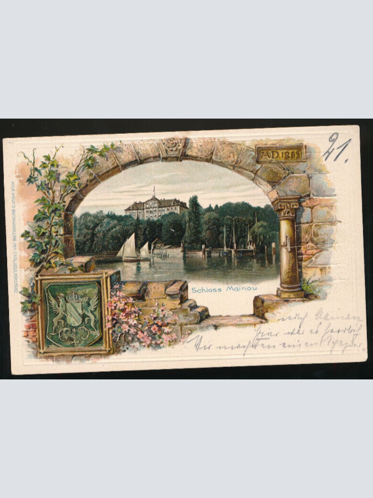 Präge-Karte vom Schloss Mainau Baden-Württemberg (1014)