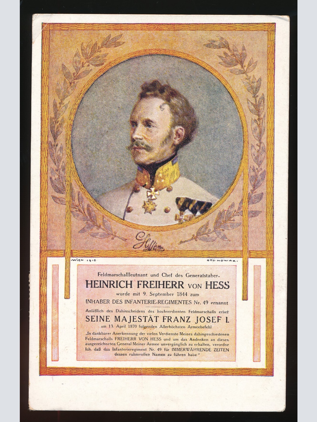 AK vom Feldmarschallleutnant Heinrich Freiherr von Hess (P195)