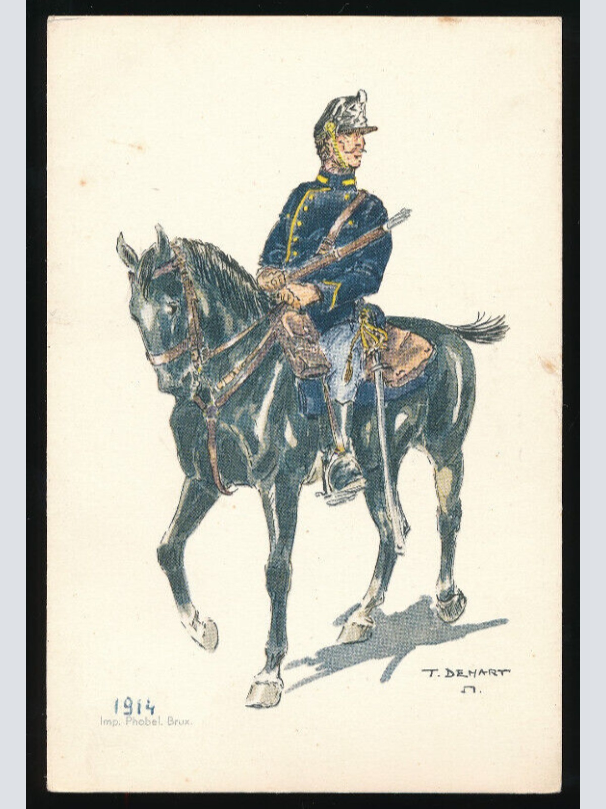 AK Belgische Militäruniformen Chasseurs a Cheval 1914 (983)
