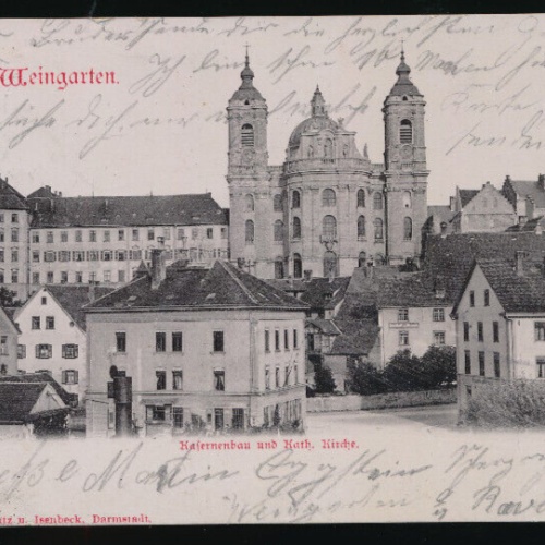 AK aus Weingarten Kasernenbau und Kath. Kirche Baden-Württemberg (835)