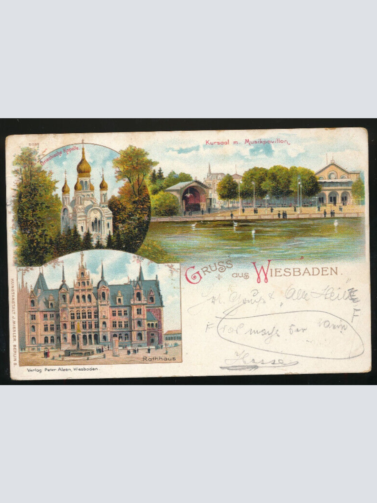 Litho-Karte gruss aus Wiesbaden Hessen (1614)