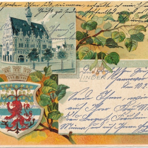 Litho-Karte, Das neue Rathaus, Linden, Hannover, Niedersachsen (S53)
