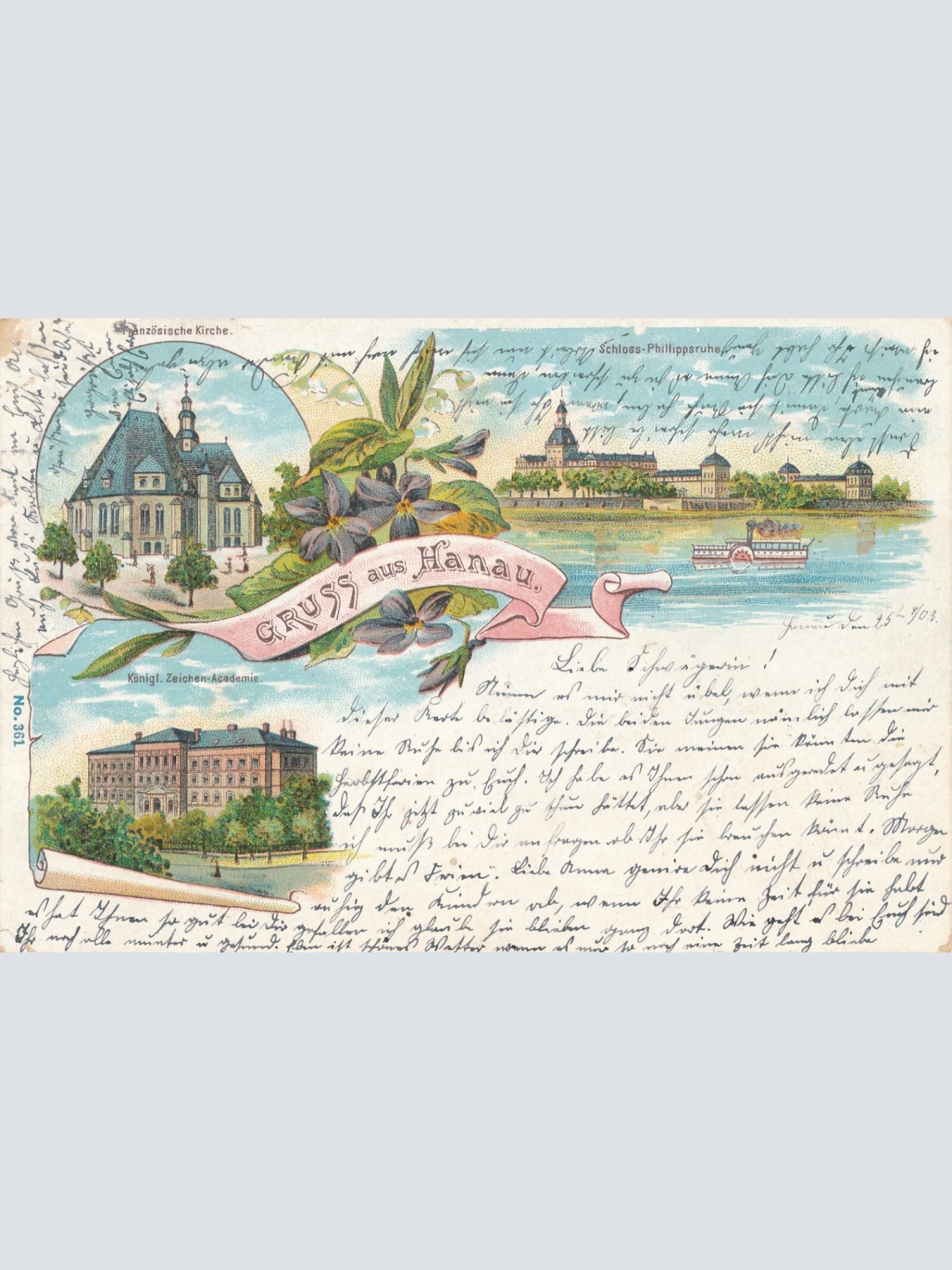 Litho-Karte, Gruss aus Hanau, Hessen (S54)