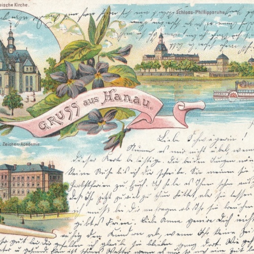 Litho-Karte, Gruss aus Hanau, Hessen (S54)