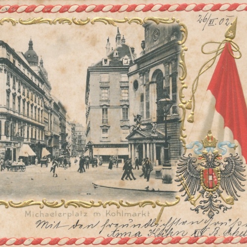 Präge-Karte, Wien I. Michaelerplatz mit Kohlmarkt (S1)