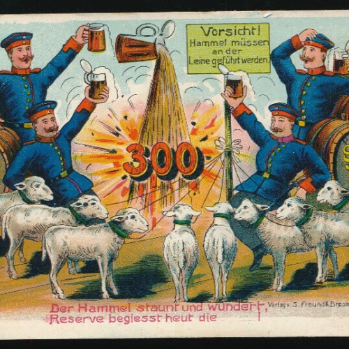 Litho-Karte Soldaten Stoßen auf 300 Tage an mit Schafen (1203)