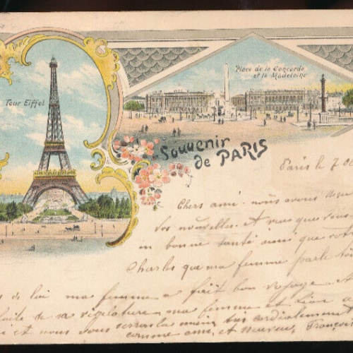Litho-Karte Souvenir de Paris Frankreich (1929)